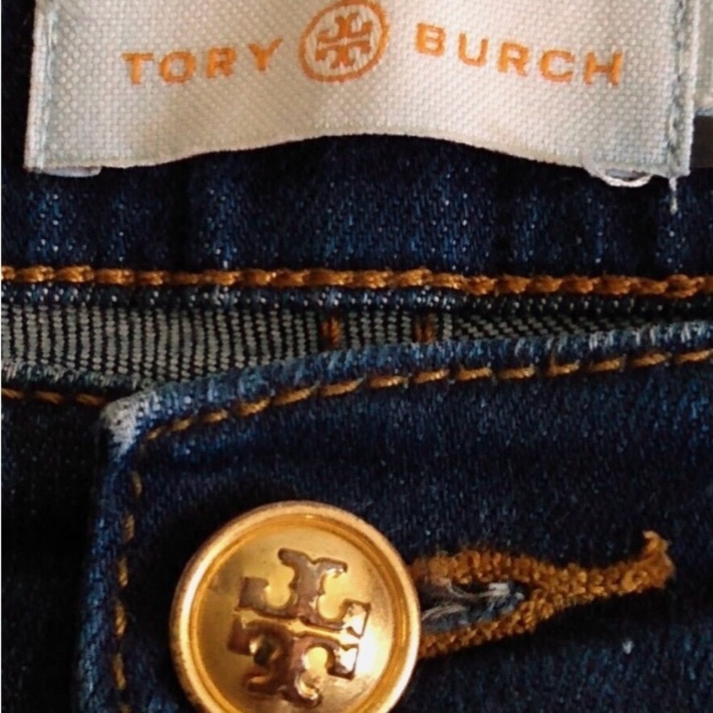 Tory Burch High Rise Dark Wash Ankle Jeans 5 Pocket Zipper Botton Cotton Blend - Picture 4 of 9